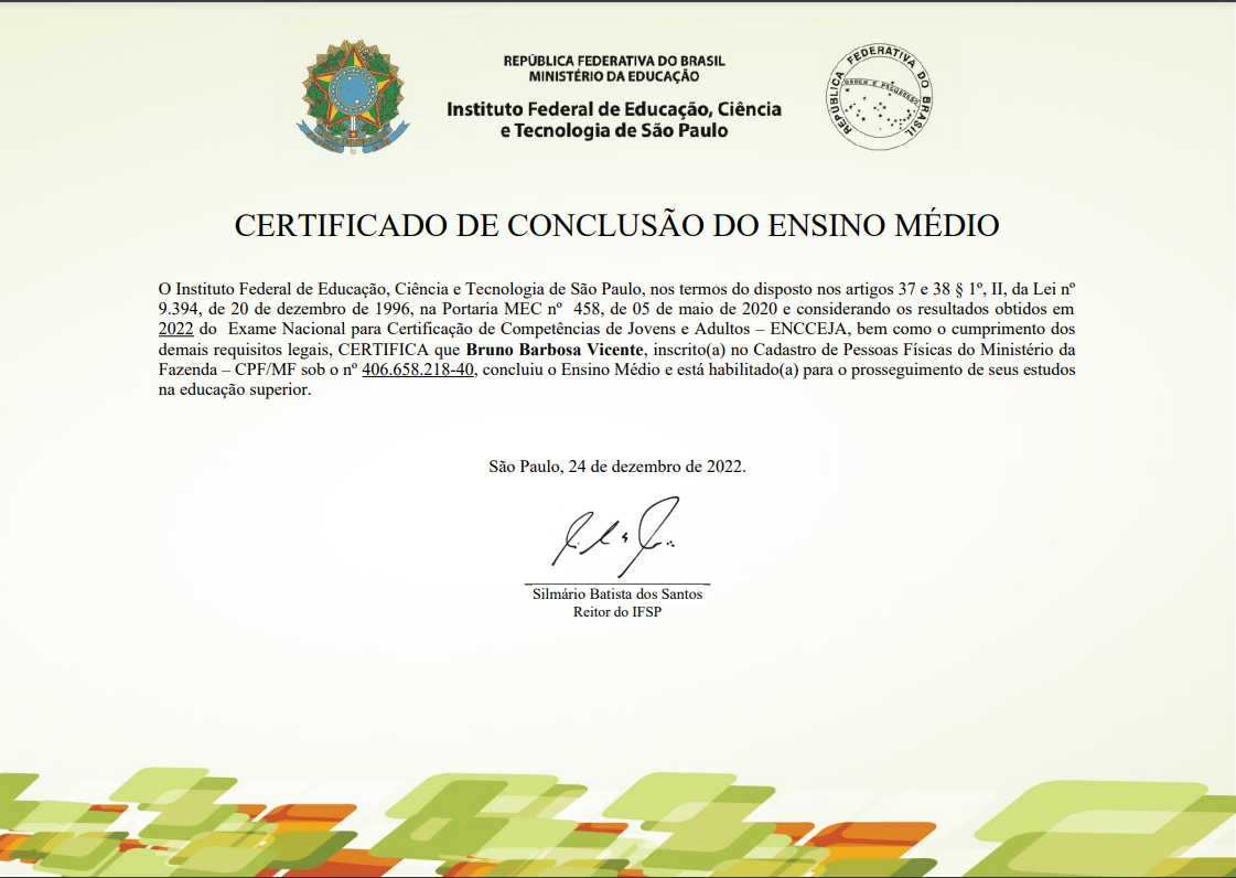 Certificado Escola Publica